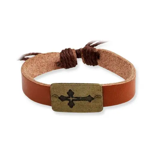 Leather brown bracelet cross