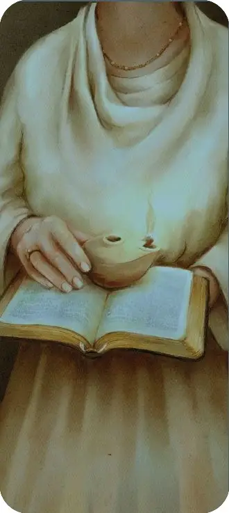 Boekenlegger vrouw met olielamp