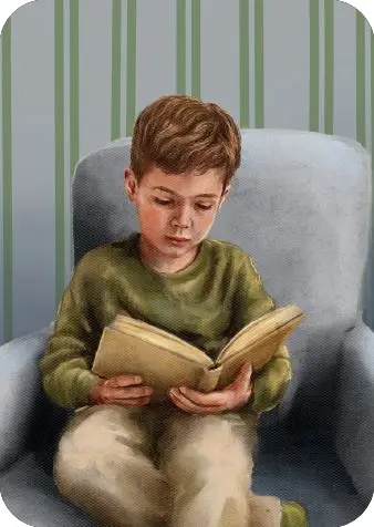 Kaartje A7 Lezend jongentje